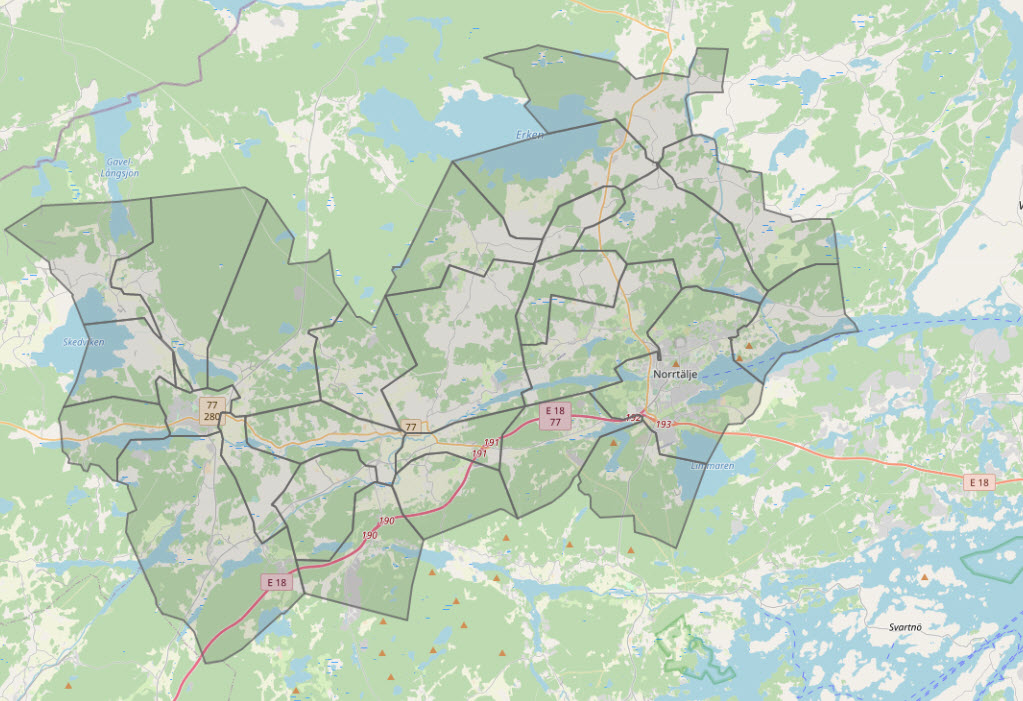 Karta över Norrtälje Energis elnätsområde