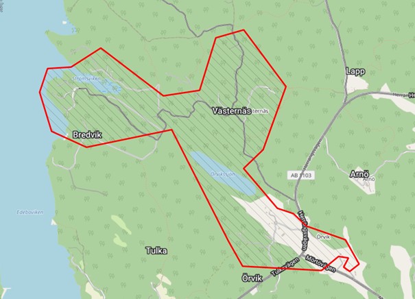 Karta över Norrtälje kommun med röda markeringar för pågående arbeten.