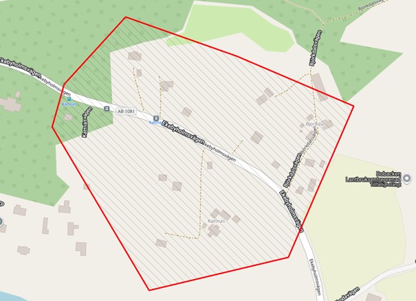 Karta över Norrtälje kommun med röda markeringar för pågående arbeten.