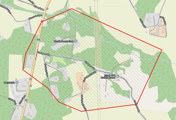 Karta över Norrtälje kommun med röda markeringar för pågående arbeten.